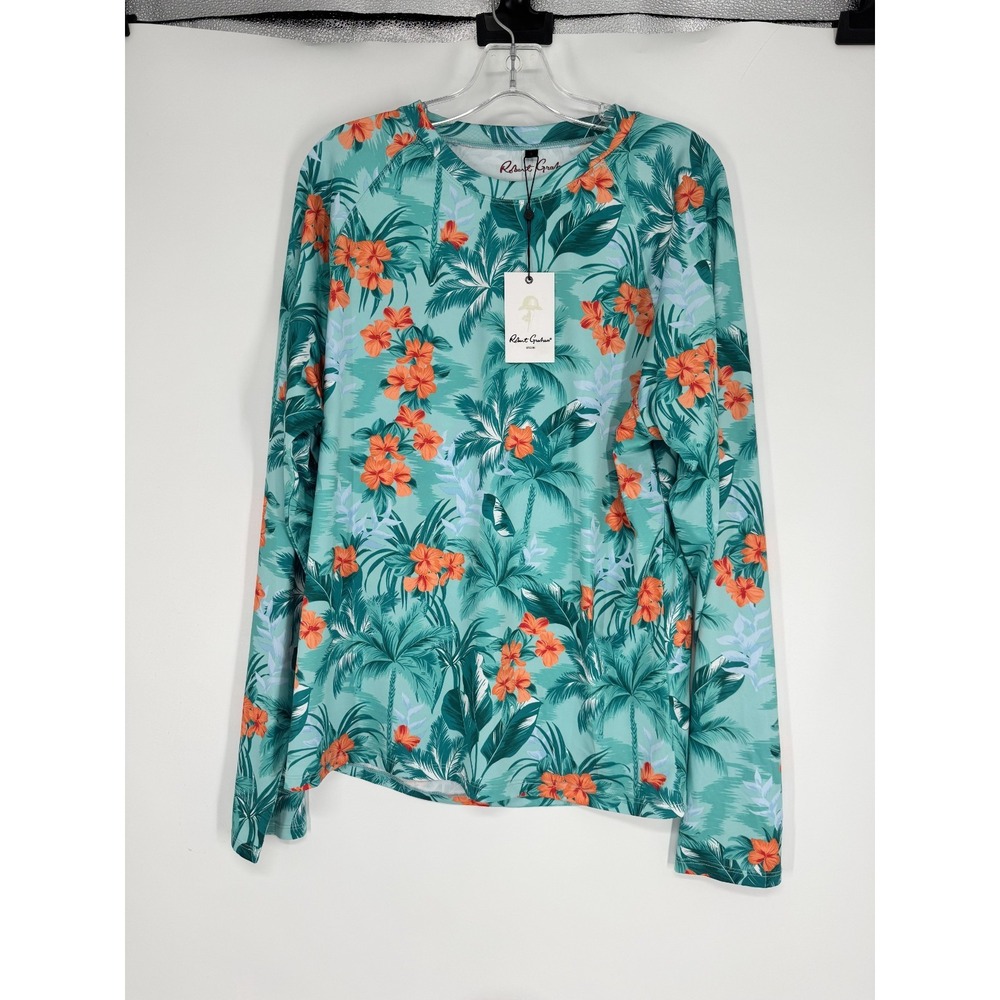 Robert Graham Rash Guard Shirt Large Long Sleeve UPF 50+ Graphic Floral Print